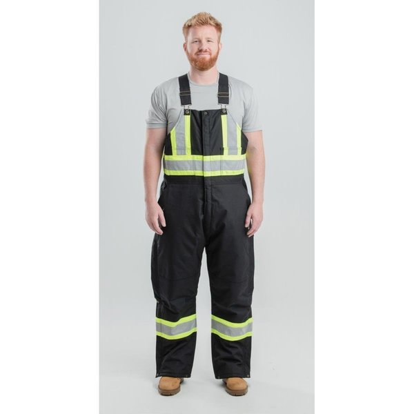 Berne Mens Safety Striped Nylon Insulated Bib Overalls, Black - Small HVNB02BKS360